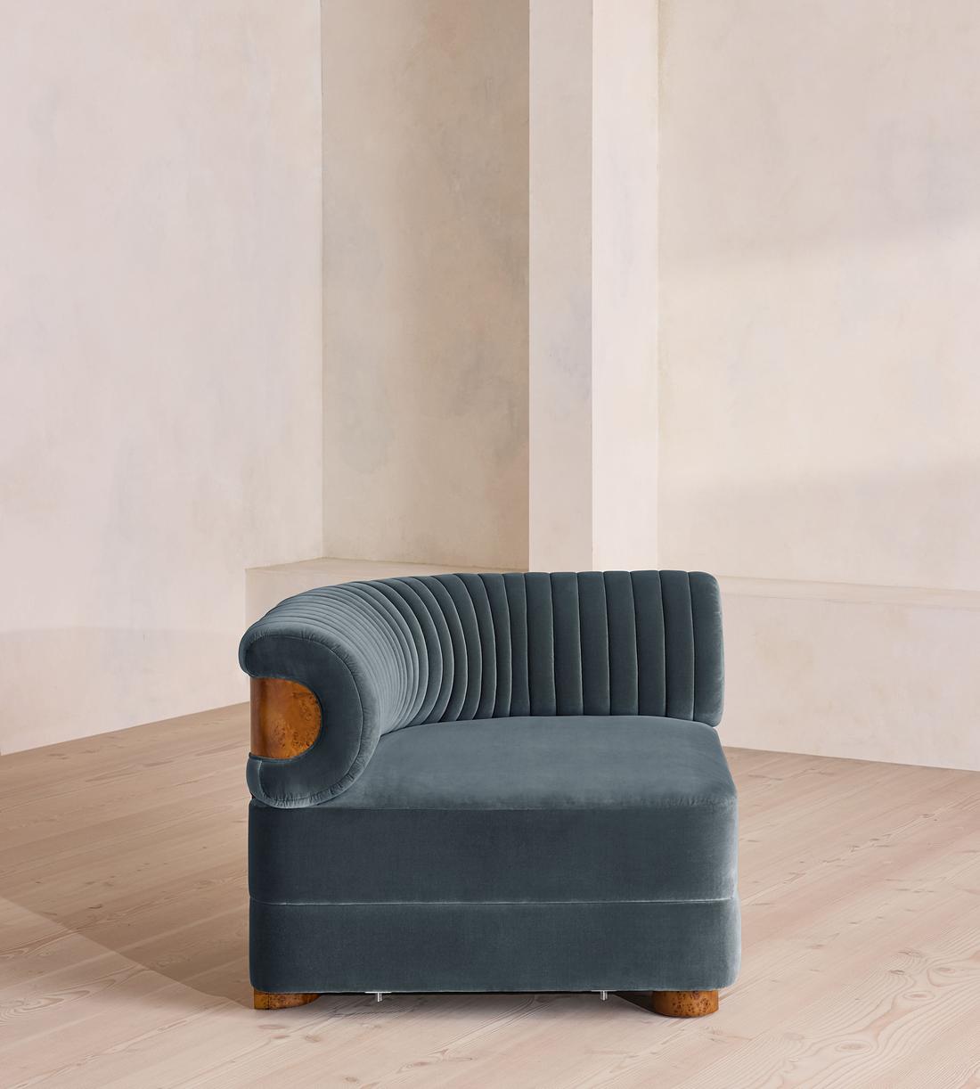 Caleb Sectional Sofa - Corner Module - Velvet - Grey Blue - Dark Burl - US - Image 6