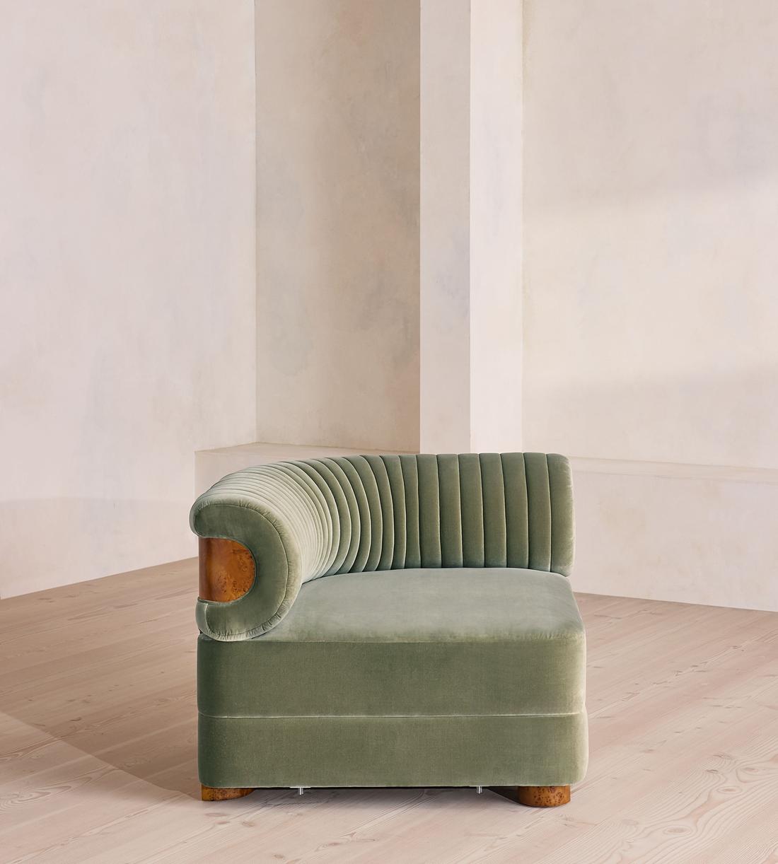 Caleb Modular Sofa - Left Arm Module - Velvet - Seafoam - Dark Burl - UK - Image 6