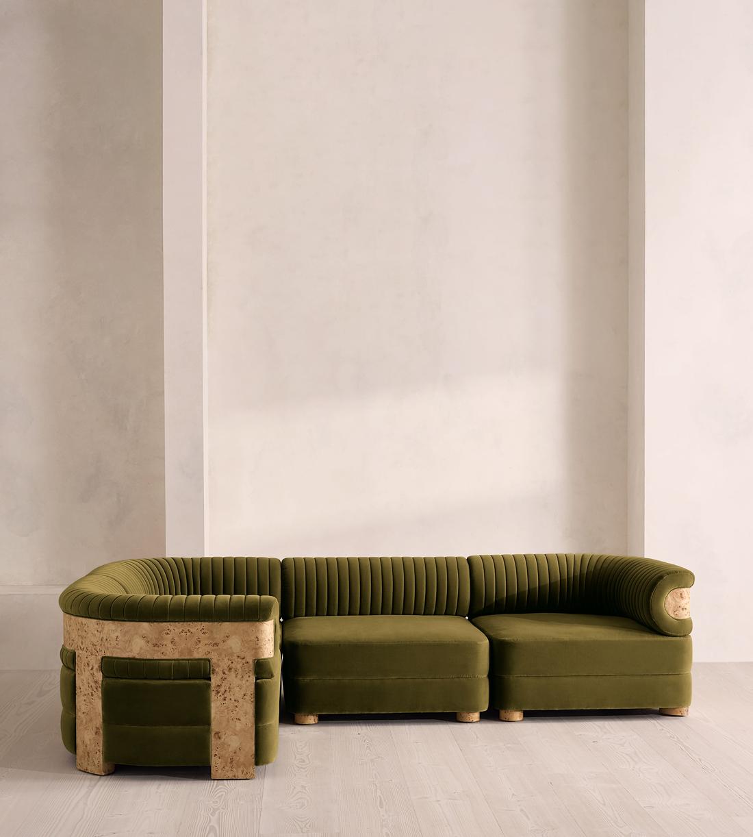 Caleb Sectional Sofa - L-Shape Sofa - Velvet - Olive - Blonde Burl - US - Listing - Image 2
