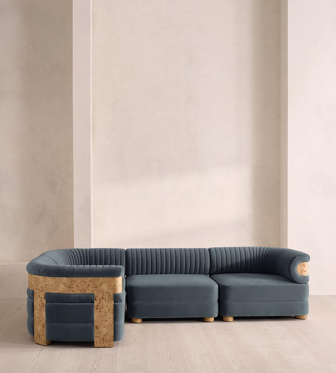Caleb Modular L-Shape Sofa - Velvet - Grey Blue - Blonde Burl - UK - Listing - Image 2