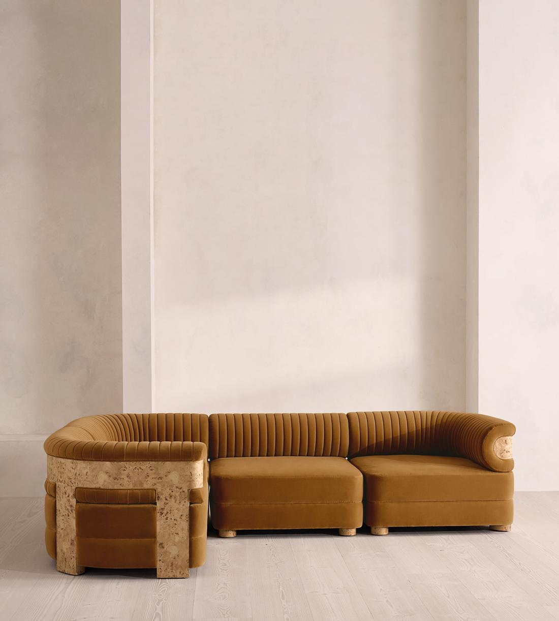Caleb Modular L-Shape Sofa - Velvet - Mustard - Blonde Burl - UK - Listing - Image 2