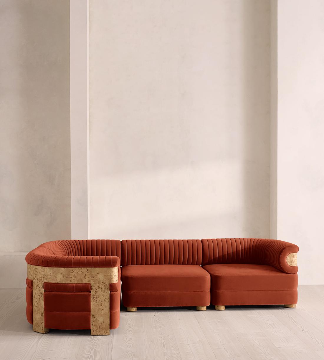 Caleb Modular L-Shape Sofa - Velvet - Rust - Blonde Burl - UK - Listing - Image 2