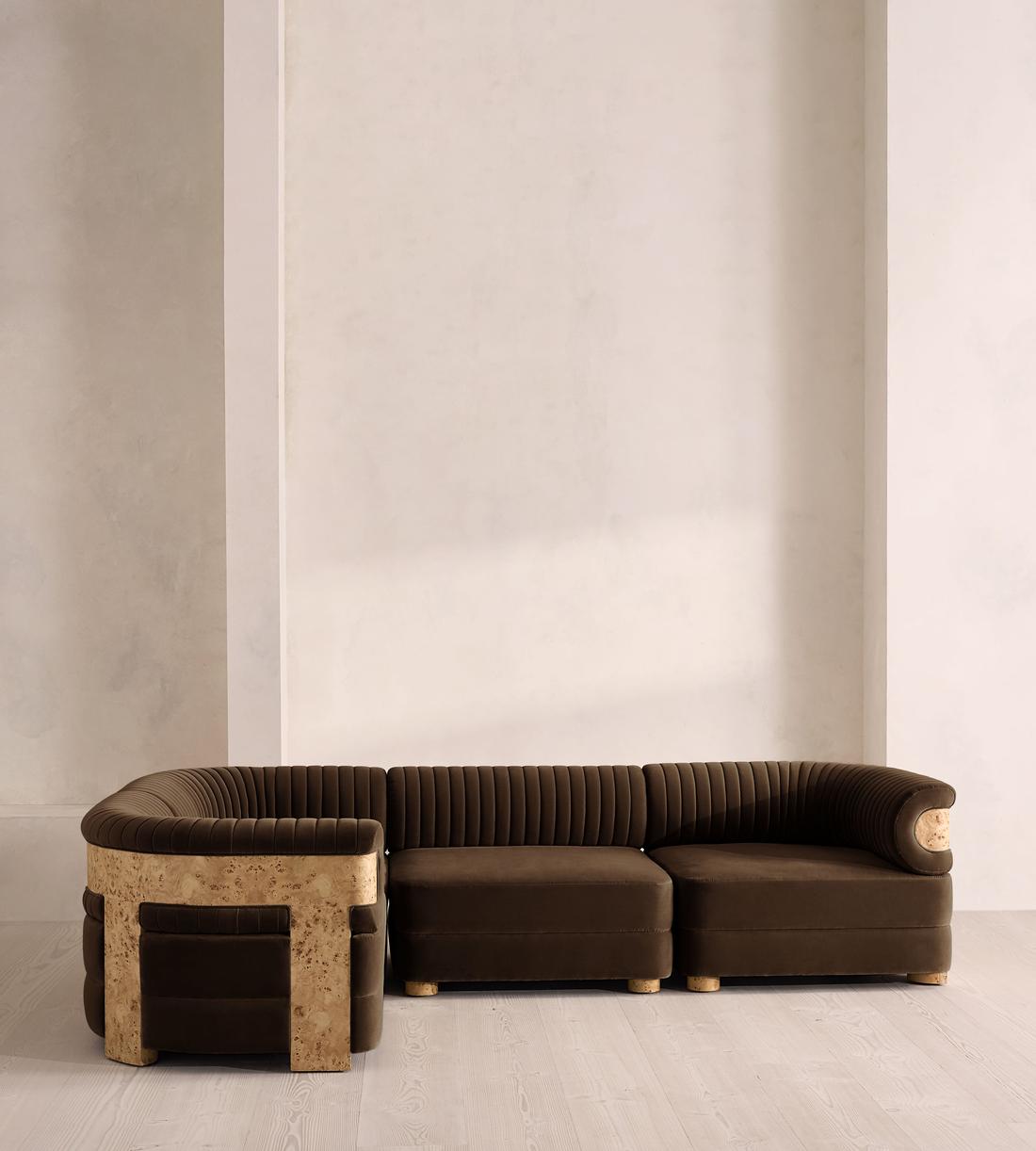 Caleb Modular L-Shape Sofa - Velvet - Chocolate - Blonde Burl - UK - Listing - Image 2