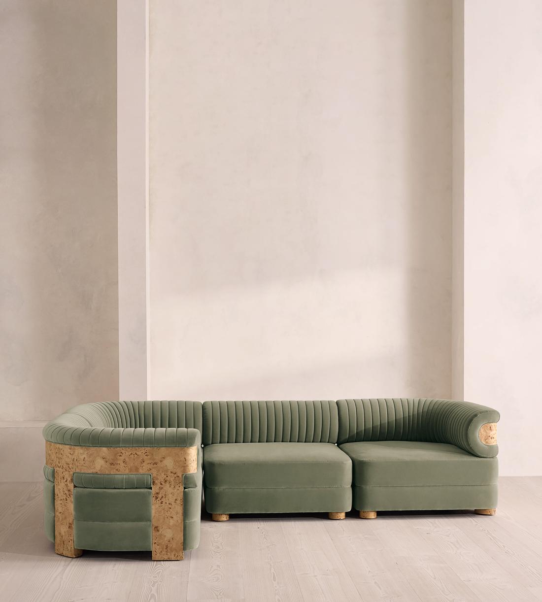 Caleb Modular Sofa - L-Shape Sofa - Velvet - Seafoam - Blonde Burl - UK - Listing - Image 2