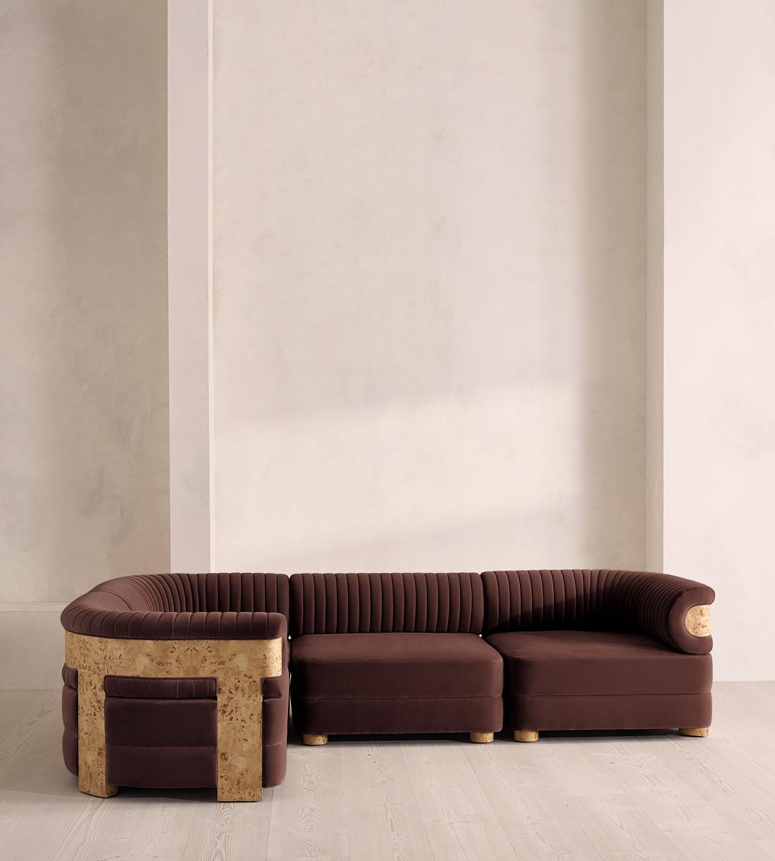 Caleb Sectional Sofa - L-Shape Sofa - Velvet - Aubergine - Blonde Burl - US - Listing - Image 2