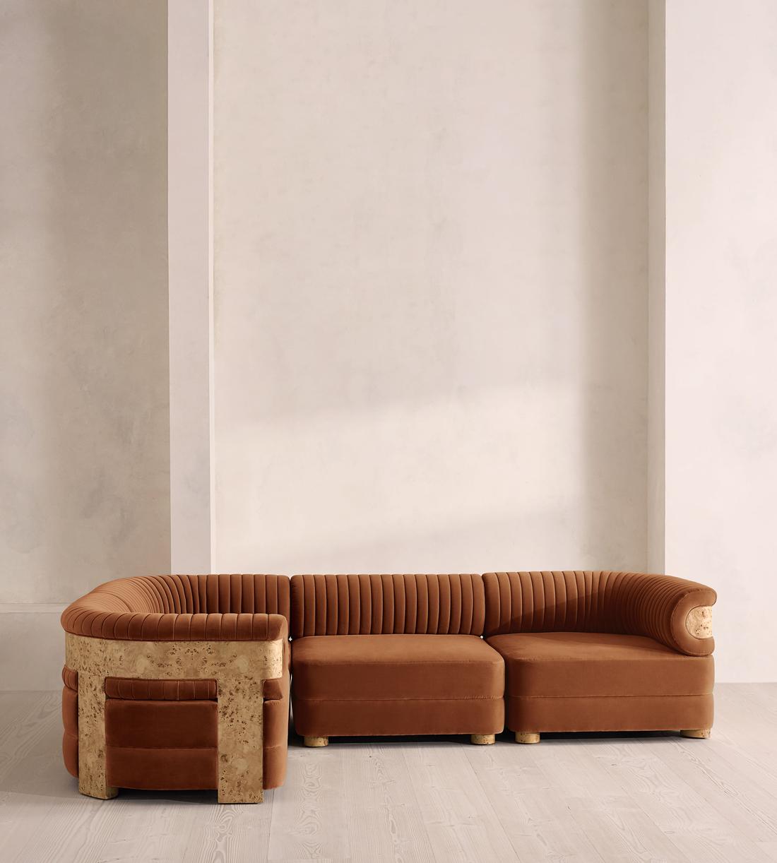 Caleb Sectional Sofa - L-Shape Sofa - Velvet - Cinnamon - Blonde Burl - US - Listing - Image 2