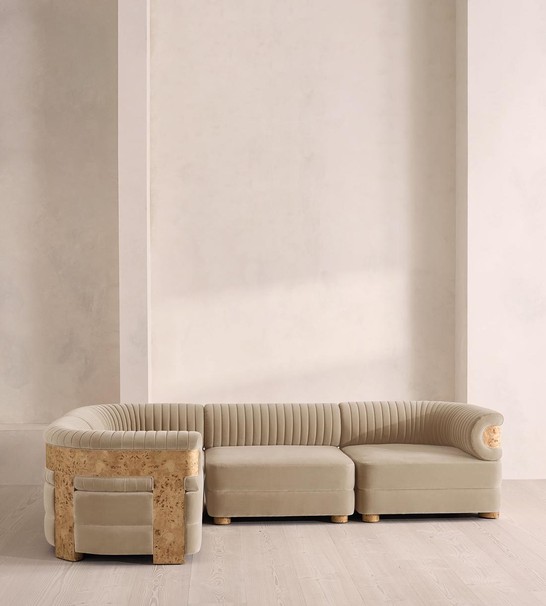 Caleb Modular Sofa - L-Shape Sofa - Velvet - Oyster - Blonde Burl - UK - Listing - Image 2