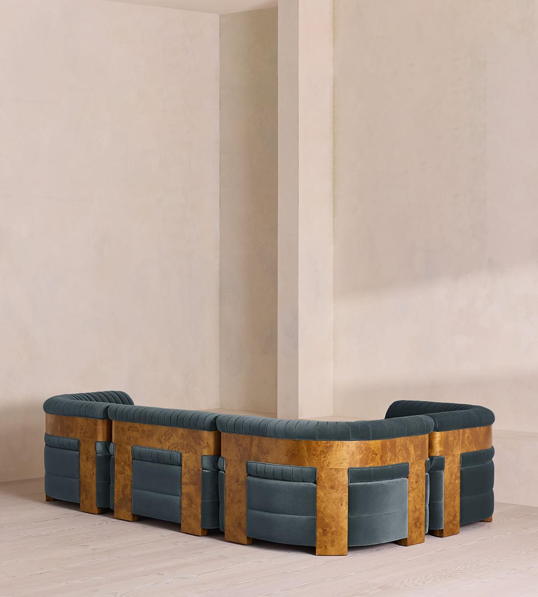 Caleb Sectional Sofa - L-Shape Sofa - Velvet - Grey Blue - Dark Burl - US - Images - Image 3