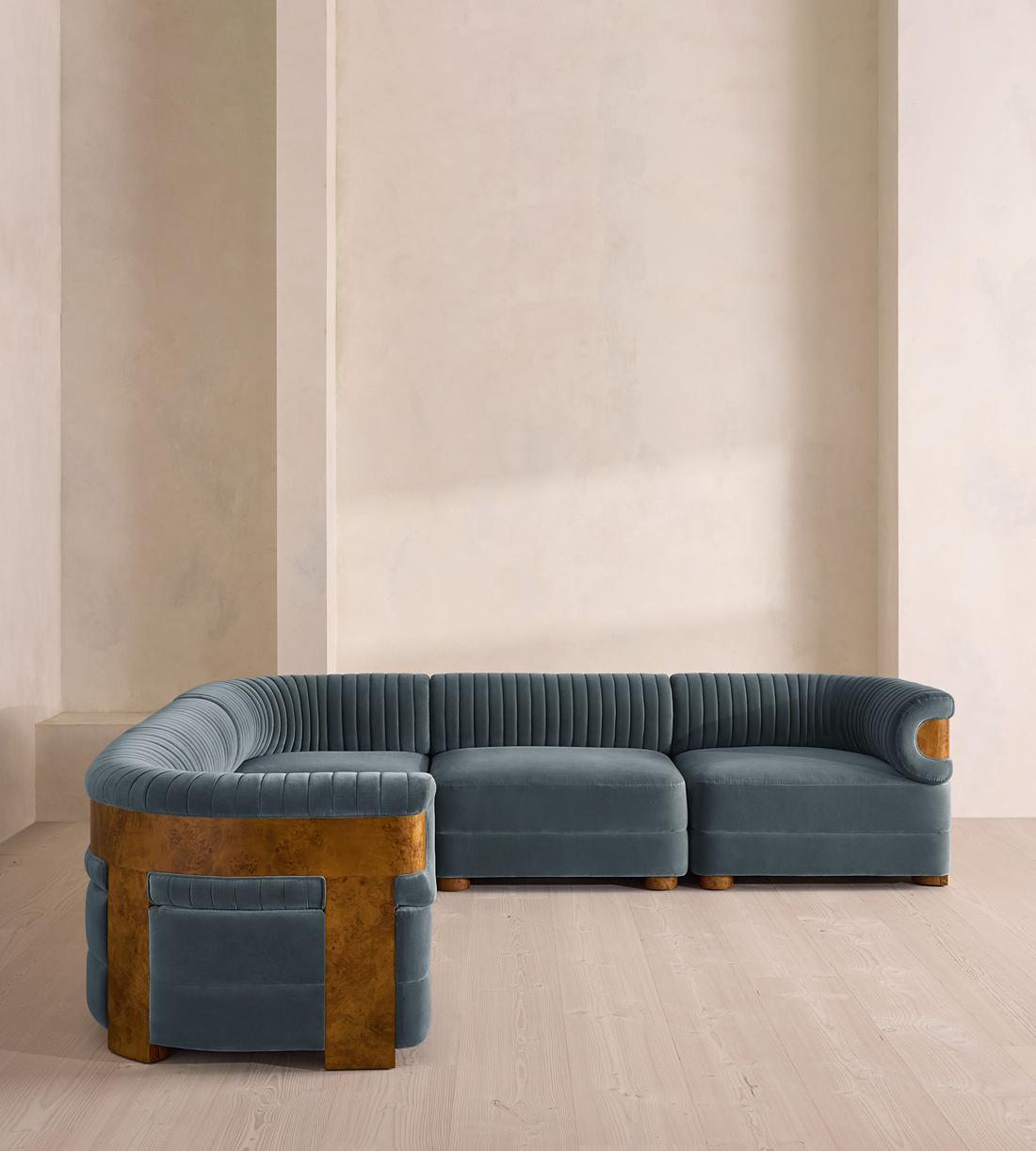 Caleb Modular Corner Sofa - Velvet - Grey Blue - Dark Burl - UK - Listing - Image 2