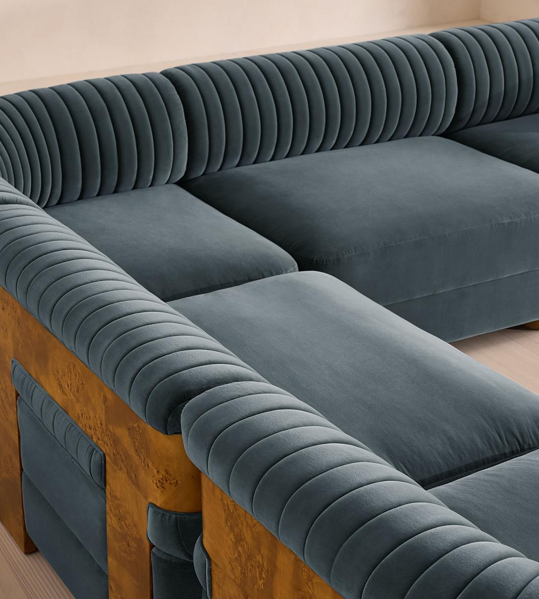 Caleb Modular Corner Sofa - Velvet - Grey Blue - Dark Burl - UK - Images - Image 4