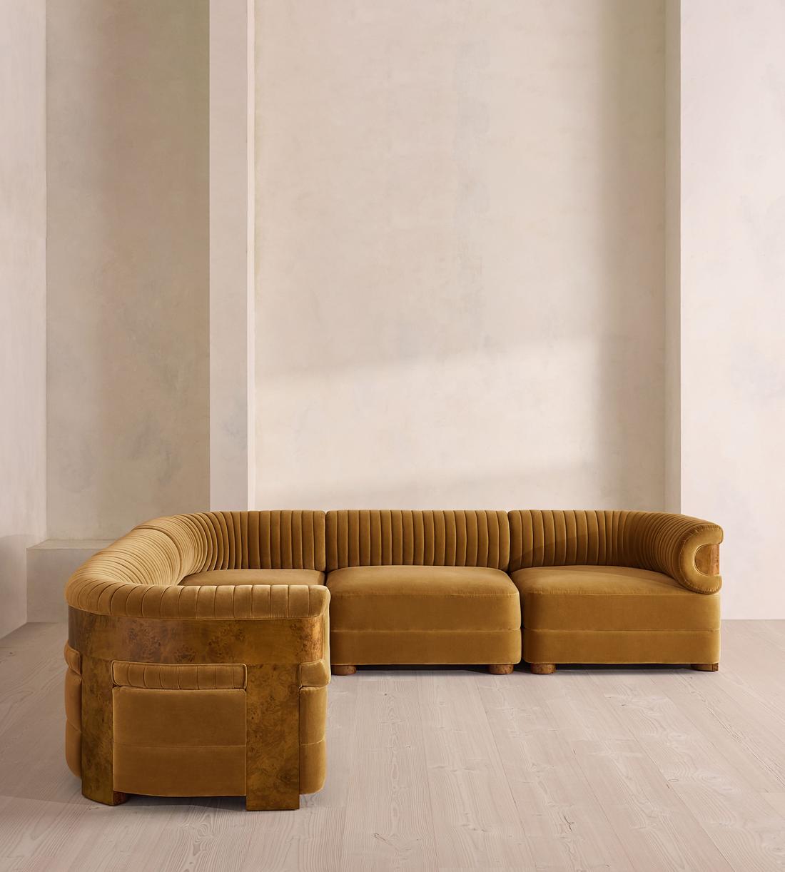 Caleb Modular Corner Sofa - Velvet - Mustard - Dark Burl - UK - Listing - Image 2