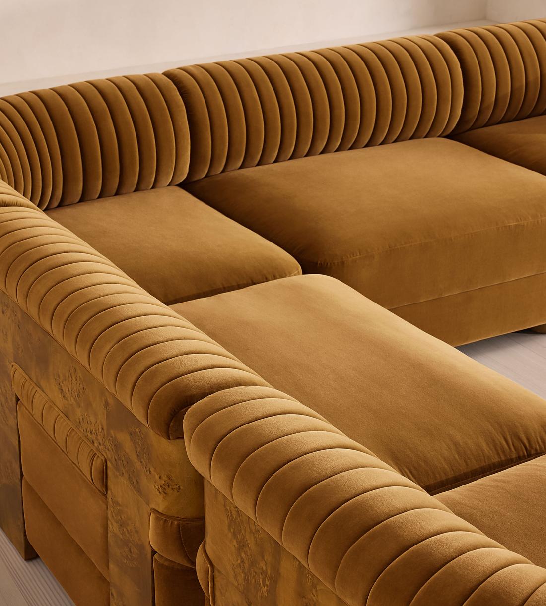 Caleb Sectional Sofa - Corner Sofa - Velvet - Mustard - Dark Burl - US - Images - Image 4