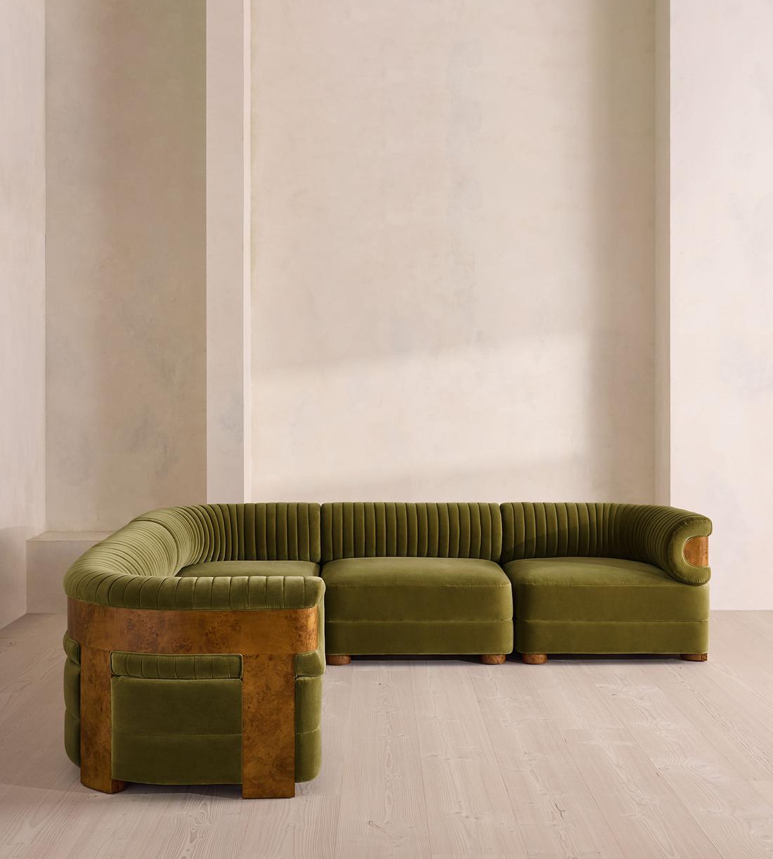 Caleb Modular Corner Sofa - Velvet - Olive - Dark Burl - UK - Listing - Image 2