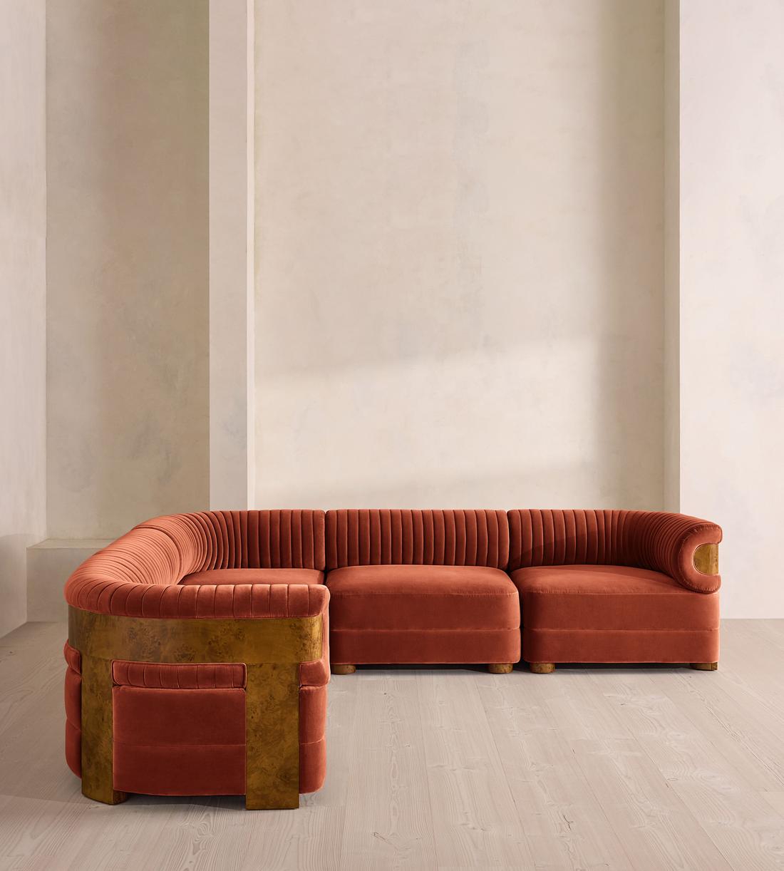 Caleb Modular Corner Sofa - Velvet - Rust - Dark Burl - UK - Listing - Image 2