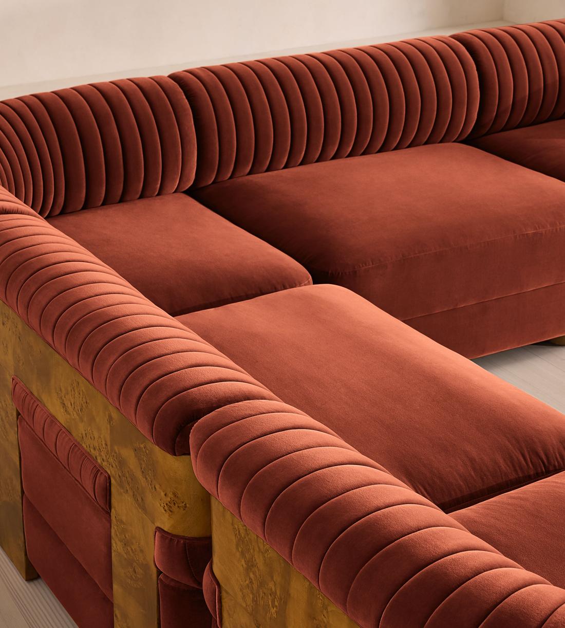 Caleb Sectional Sofa - Corner Sofa - Velvet - Rust - Dark Burl - US - Images - Image 4