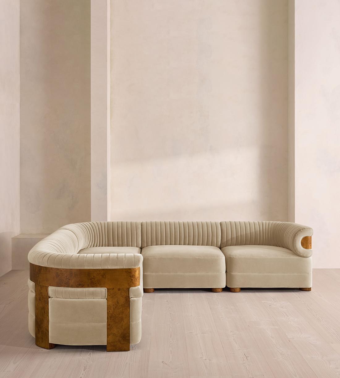 Caleb Sectional Sofa - Corner Sofa - Velvet - Oyster - Dark Burl - US - Listing - Image 2