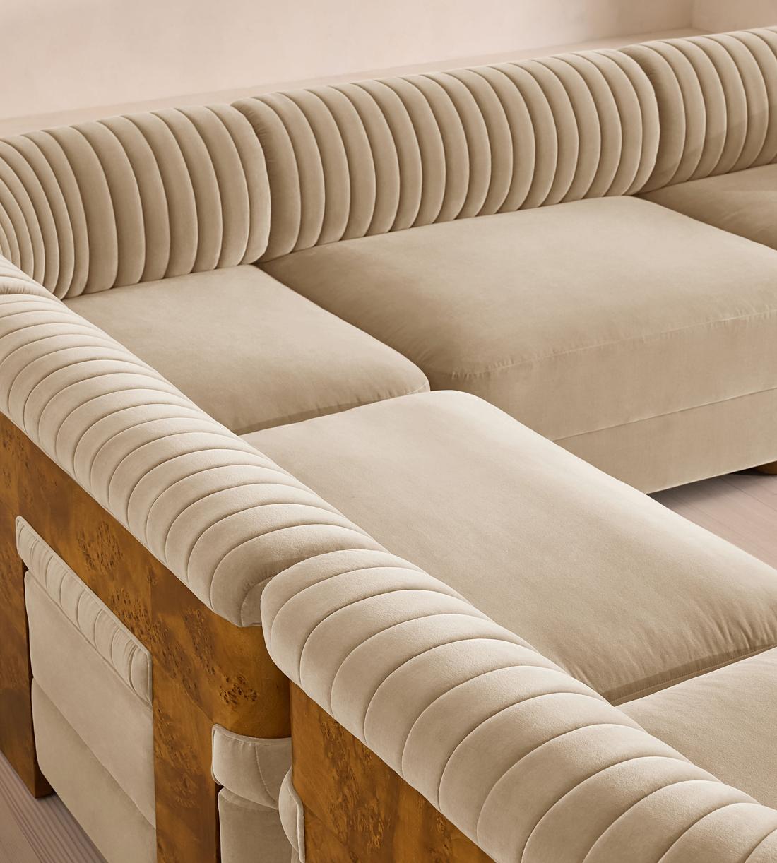 Caleb Sectional Sofa - Corner Sofa - Velvet - Oyster - Dark Burl - US - Images - Image 4
