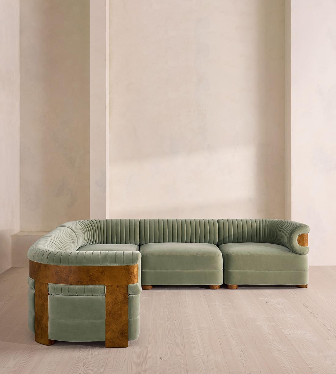 Caleb Sectional Sofa - Corner Sofa - Velvet - Seafoam - Dark Burl - US - Listing - Image 2