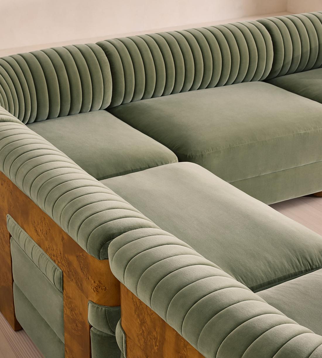 Caleb Sectional Sofa - Corner Sofa - Velvet - Seafoam - Dark Burl - US - Images - Image 4
