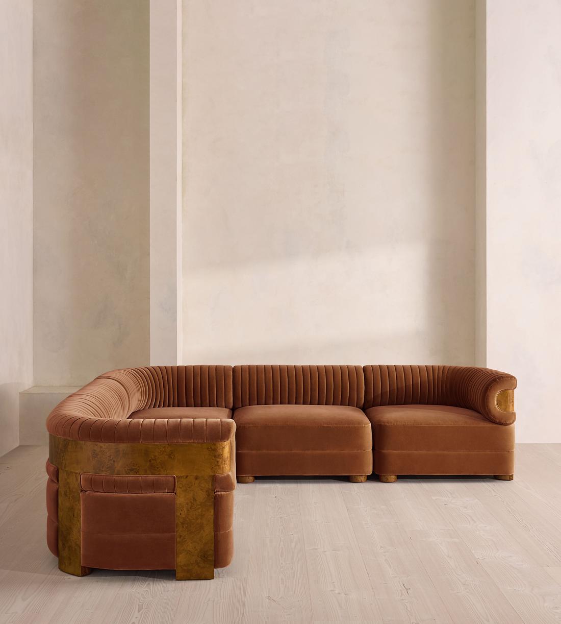 Caleb Sectional Sofa - Corner Sofa - Velvet - Cinnamon - Dark Burl - US - Listing - Image 2