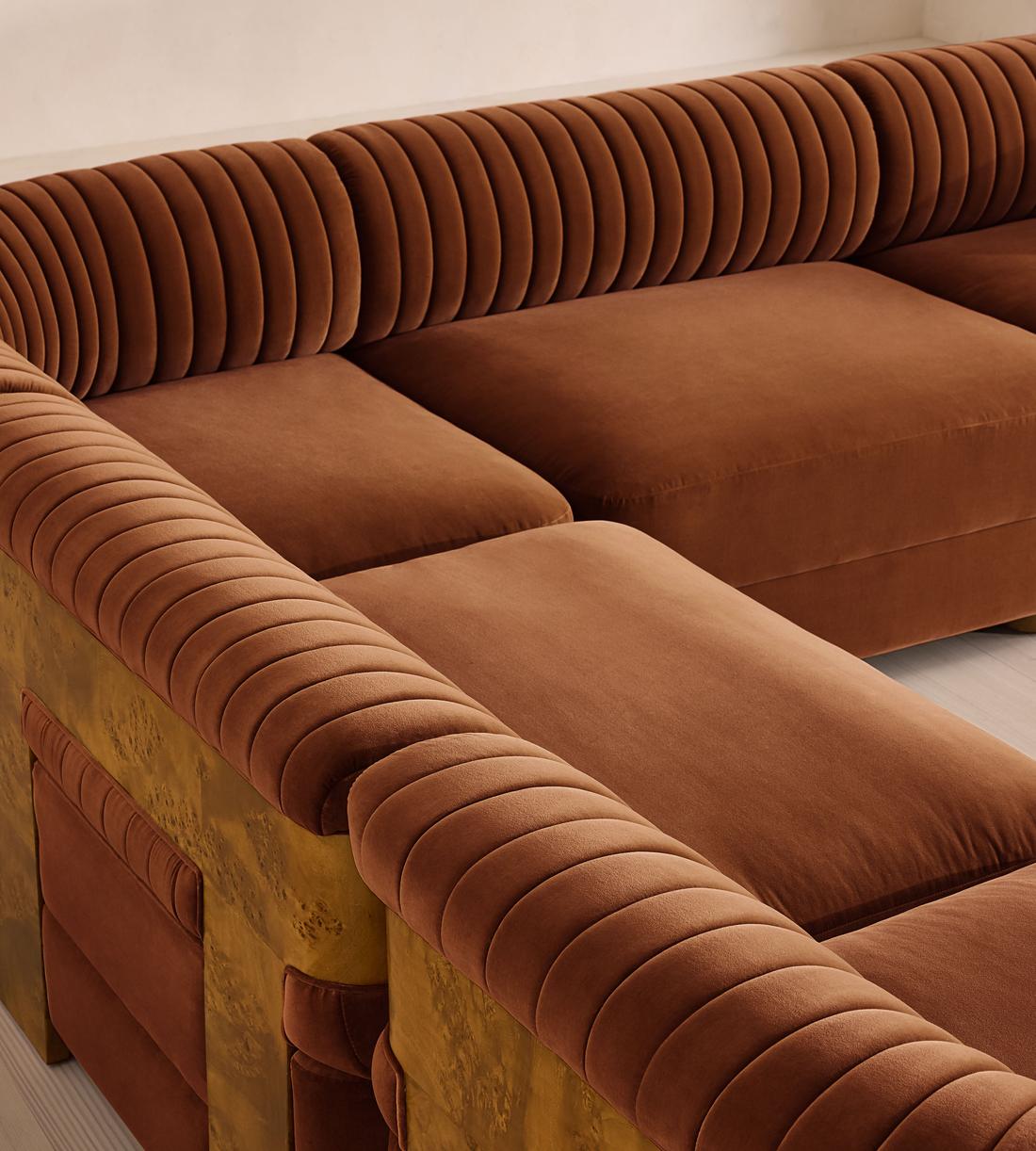 Caleb Sectional Sofa - Corner Sofa - Velvet - Cinnamon - Dark Burl - US - Images - Image 4