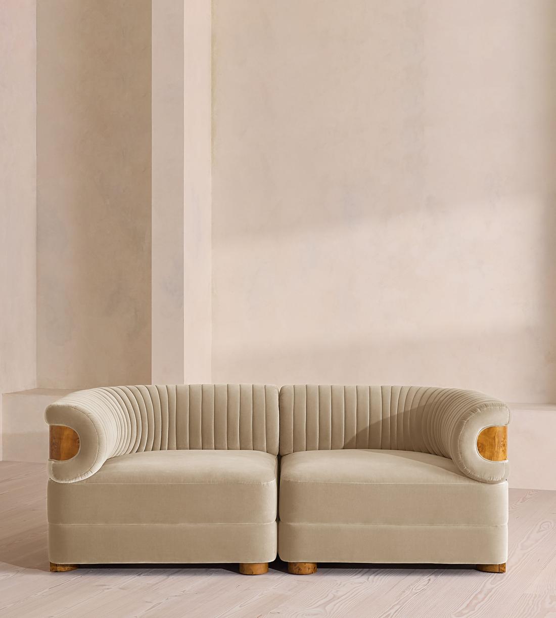 Caleb Sectional Sofa - Three Seater - Velvet - Oyster - Dark Burl - US - Listing - Image 1