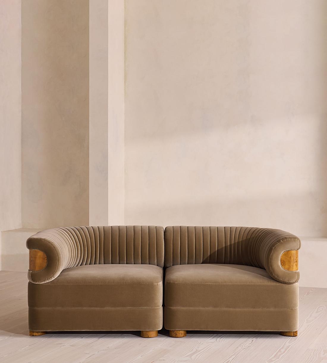 Caleb Sectional Sofa - Three Seater - Velvet - Truffle - Dark Burl - US - Listing - Image 1