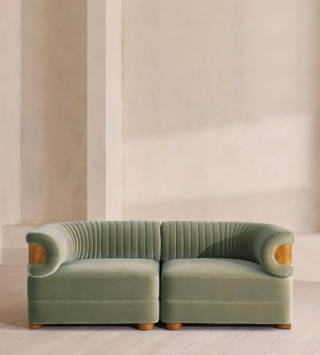Caleb Modular Sofa - Three Seater - Velvet - Seafoam - Dark Burl - UK - Listing - Image 1