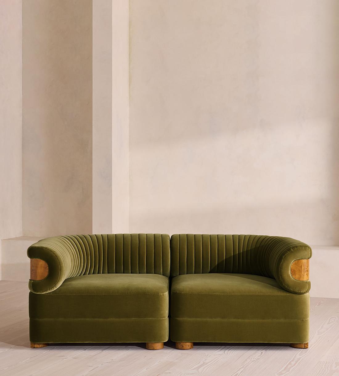 Caleb Modular Three Seater Sofa - Velvet - Olive - Dark Burl - UK - Listing - Image 1
