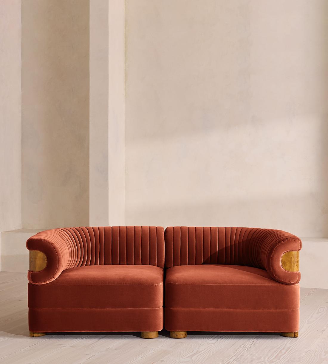 Caleb Sectional Three Seater Sofa - Velvet - Rust - Dark Burl - US - Listing - Image 1