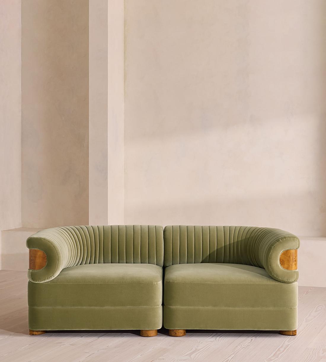 Caleb Modular Three Seater Sofa - Velvet - Lichen - Dark Burl - UK - Listing - Image 1
