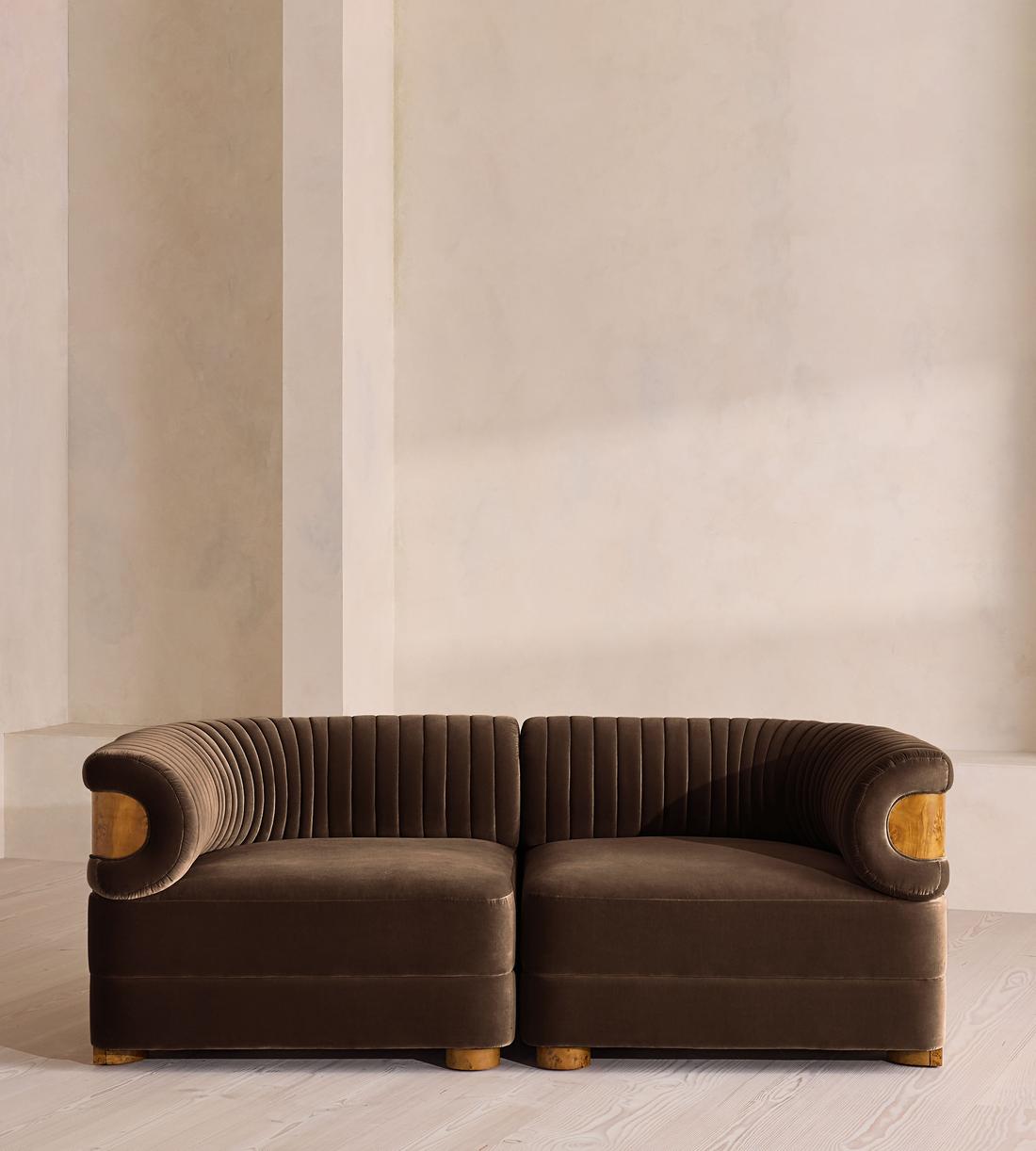 Caleb Sectional Three Seater Sofa - Velvet - Chocolate - Dark Burl - US - Listing - Image 1