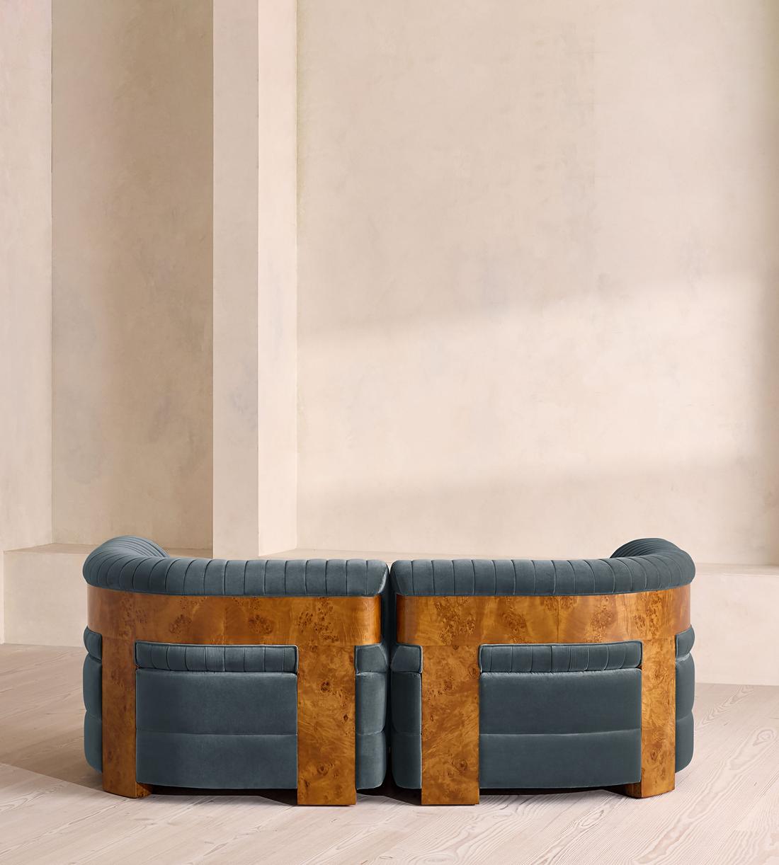 Caleb Modular Three Seater Sofa - Velvet - Grey Blue - Dark Burl - UK - Images - Image 4