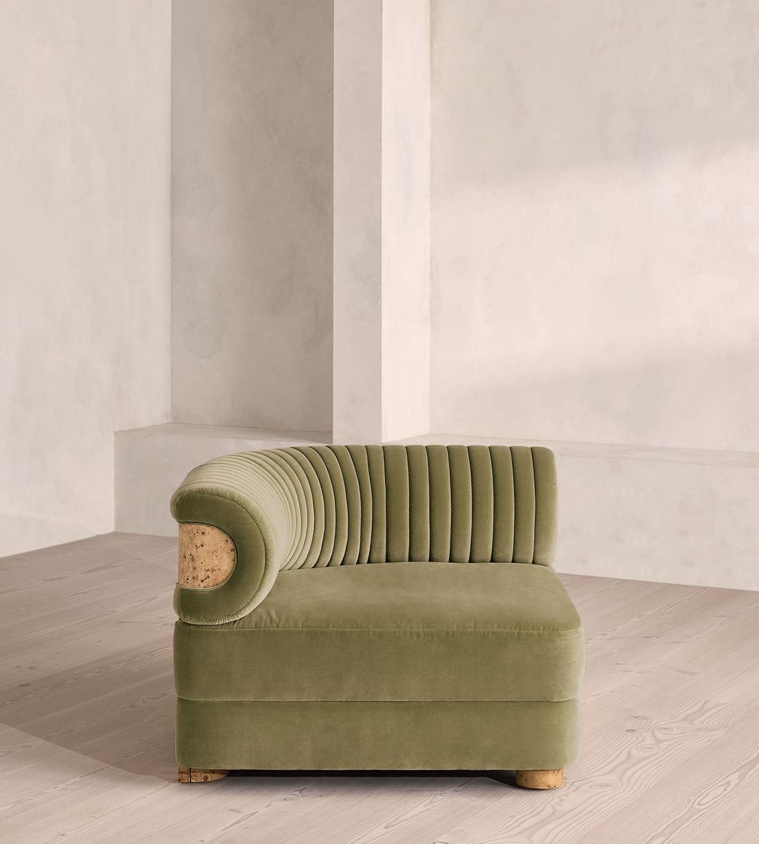 Caleb Modular Sofa - Corner Module - Velvet - Lichen - Blonde Burl - UK - Image 1