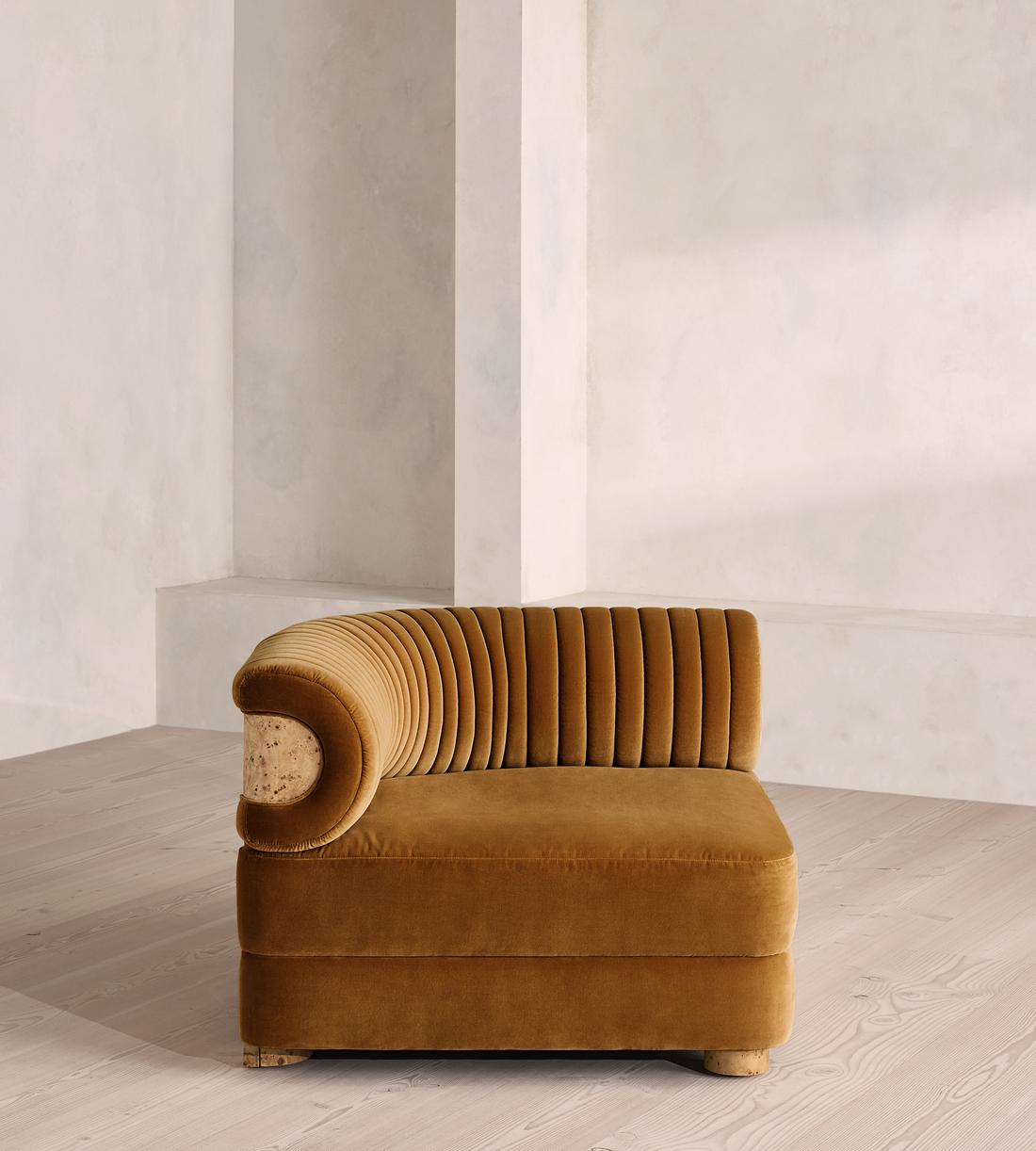 Caleb Modular Sofa - Corner Module - Velvet - Mustard - Blonde Burl - UK - Image 1