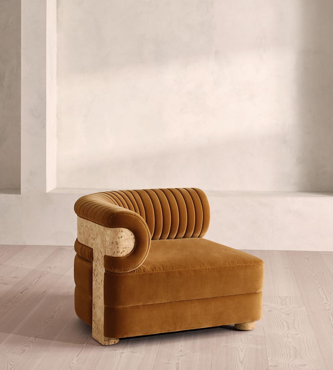 Caleb Modular Sofa - Corner Module - Velvet - Mustard - Blonde Burl - UK - Image 2