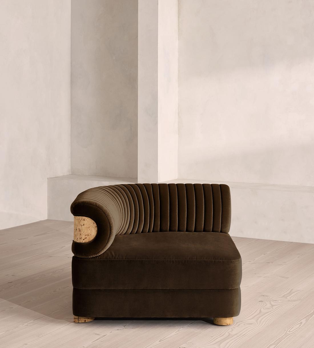 Caleb Modular Sofa - Corner Module - Velvet - Chocolate - Blonde Burl - UK - Image 1