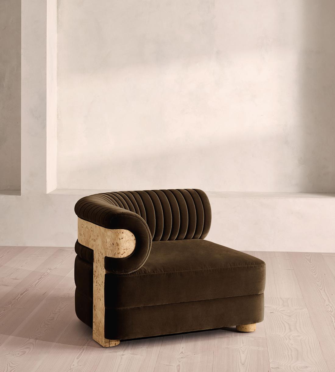 Caleb Modular Sofa - Corner Module - Velvet - Chocolate - Blonde Burl - UK - Image 2