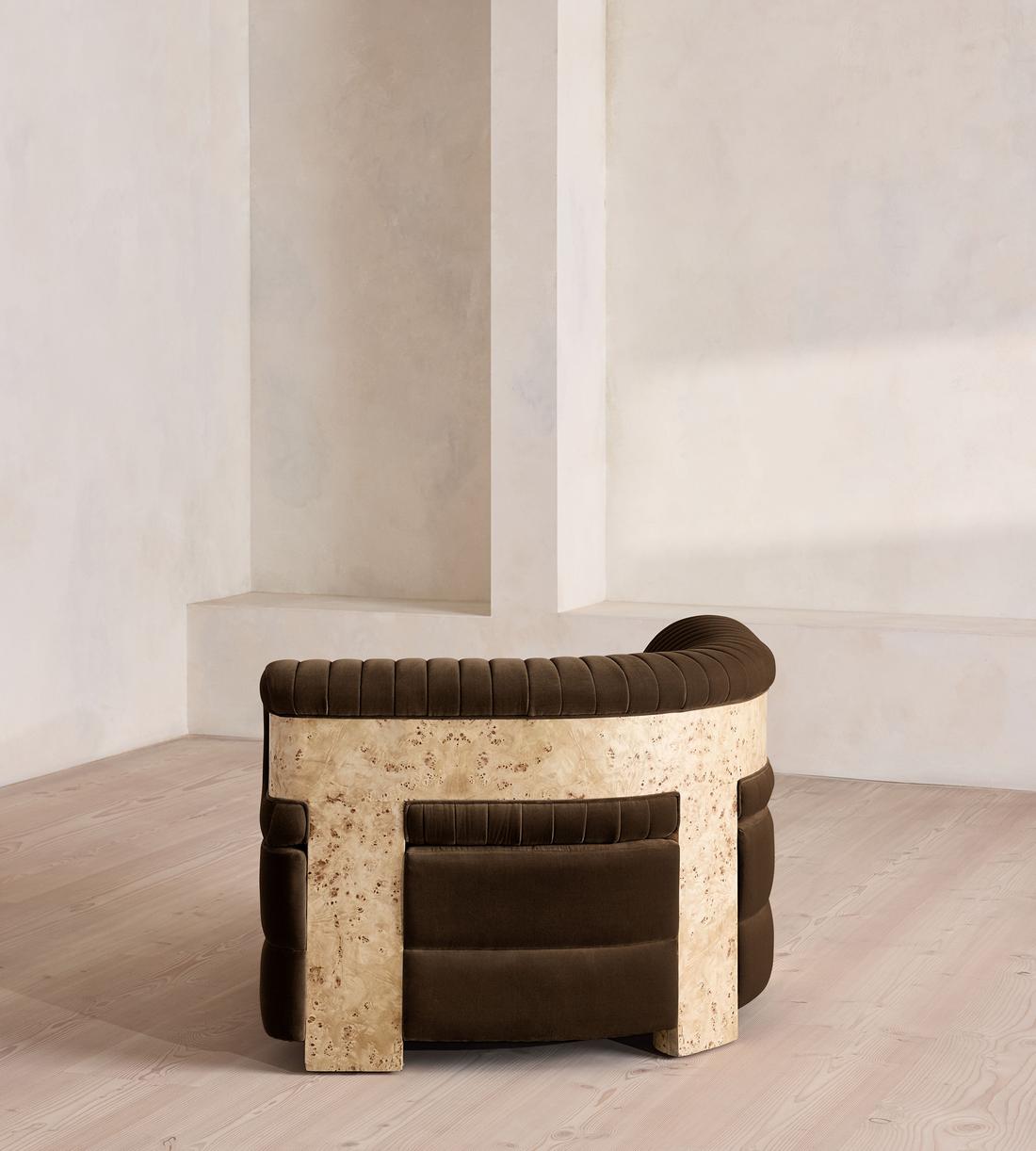 Caleb Modular Sofa - Corner Module - Velvet - Chocolate - Blonde Burl - UK - Image 4