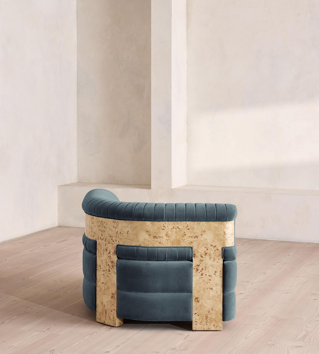 Caleb Modular Sofa - Corner Module - Velvet - Grey Blue - Blonde Burl - UK - Image 3
