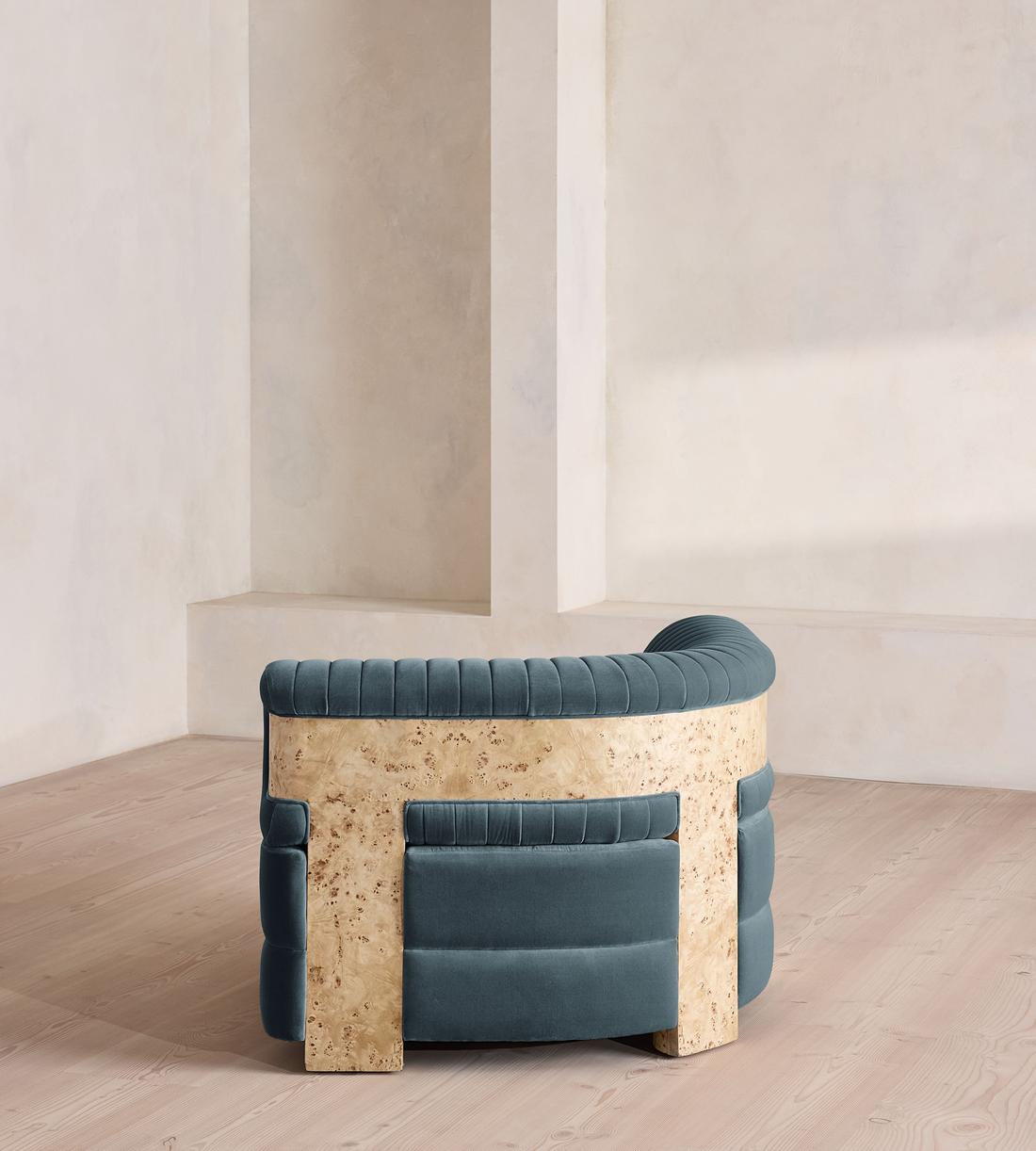 Caleb Modular Sofa - Corner Module - Velvet - Grey Blue - Blonde Burl - UK - Image 4