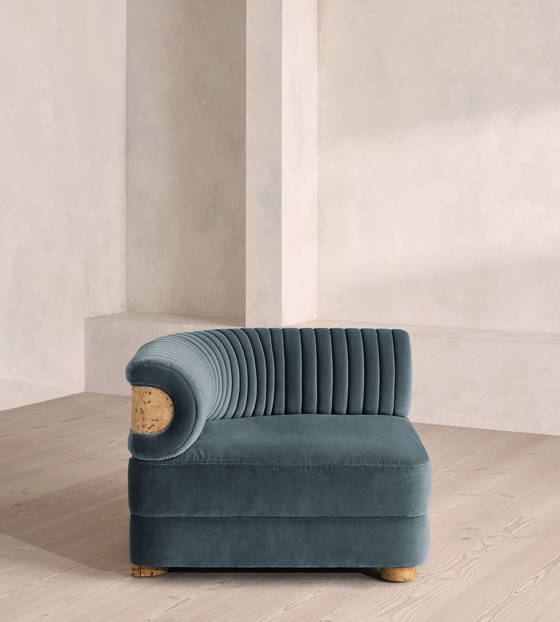 Caleb Modular Sofa - Corner Module - Velvet - Grey Blue - Blonde Burl - UK - Image 1