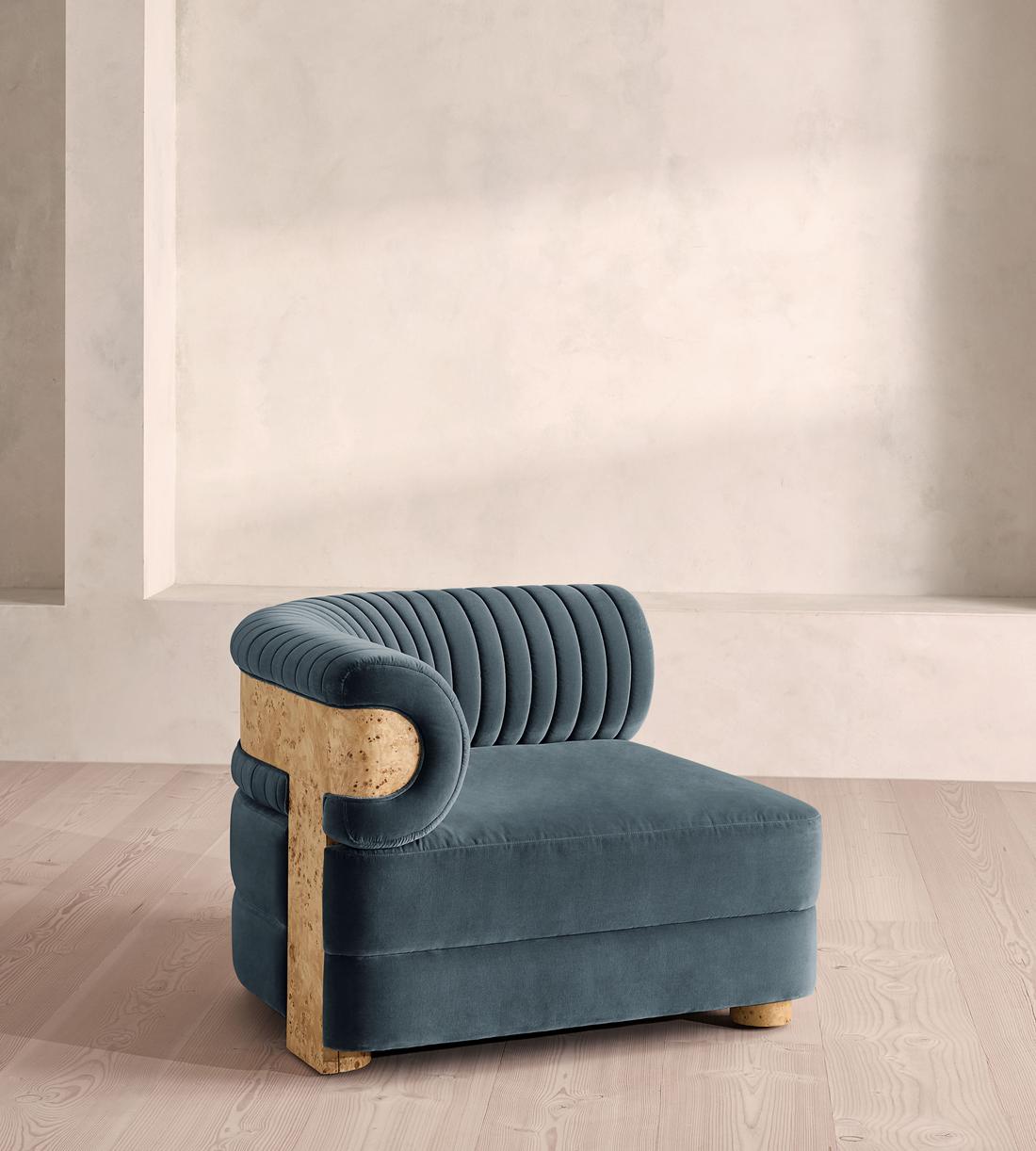 Caleb Modular Sofa - Corner Module - Velvet - Grey Blue - Blonde Burl - UK - Image 2