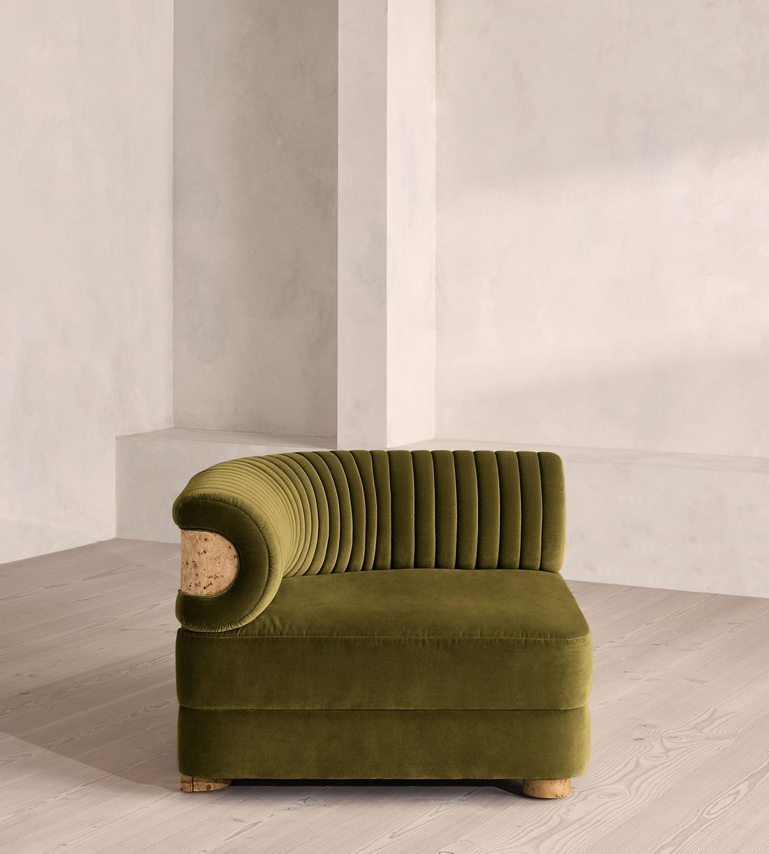 Caleb Modular Sofa - Corner Module - Velvet - Olive - Blonde Burl - UK - Image 1