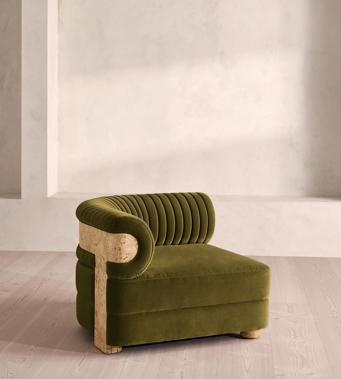 Caleb Modular Sofa - Corner Module - Velvet - Olive - Blonde Burl - UK - Image 2
