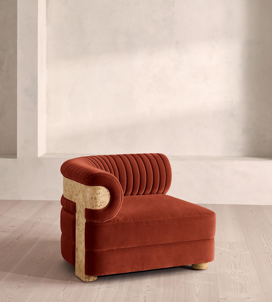Caleb Modular Sofa - Left Arm Module - Velvet - Rust - Blonde Burl - UK - Image 2