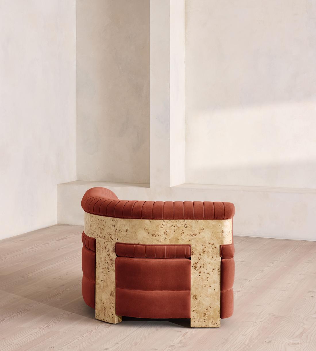Caleb Modular Sofa - Left Arm Module - Velvet - Rust - Blonde Burl - UK - Image 3