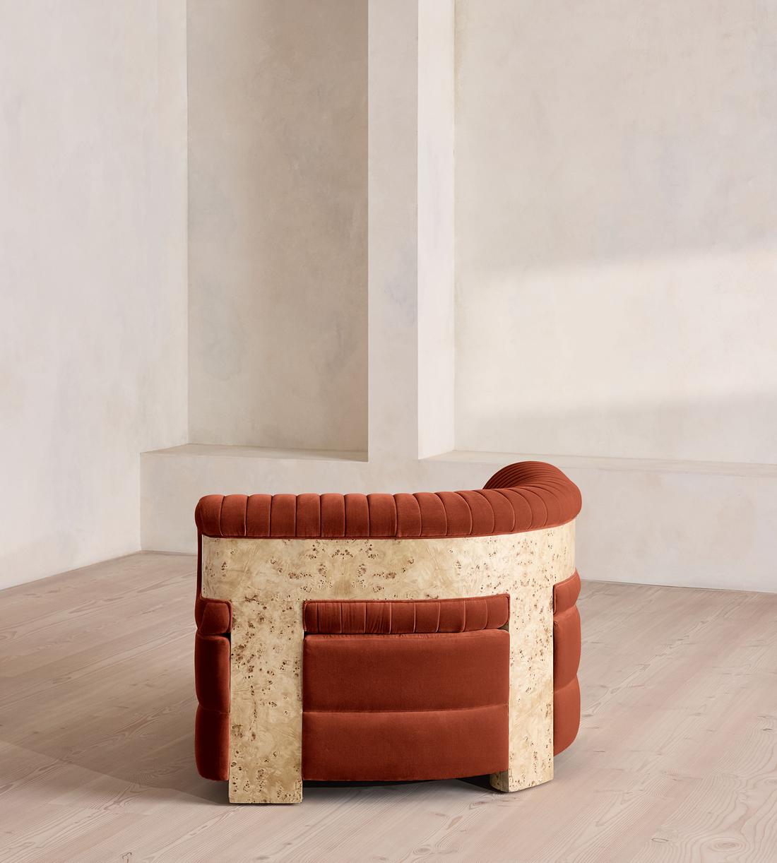 Caleb Modular Sofa - Left Arm Module - Velvet - Rust - Blonde Burl - UK - Image 4