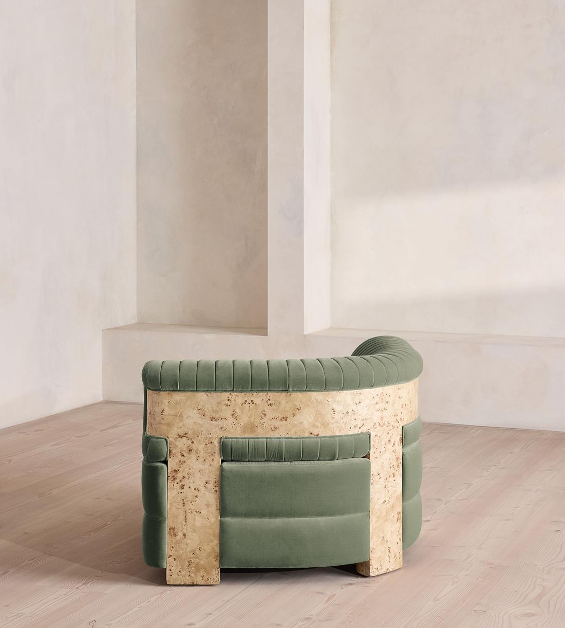 Caleb Modular Sofa - Left Arm Module - Velvet - Seafoam - Blonde Burl - UK - Image 4
