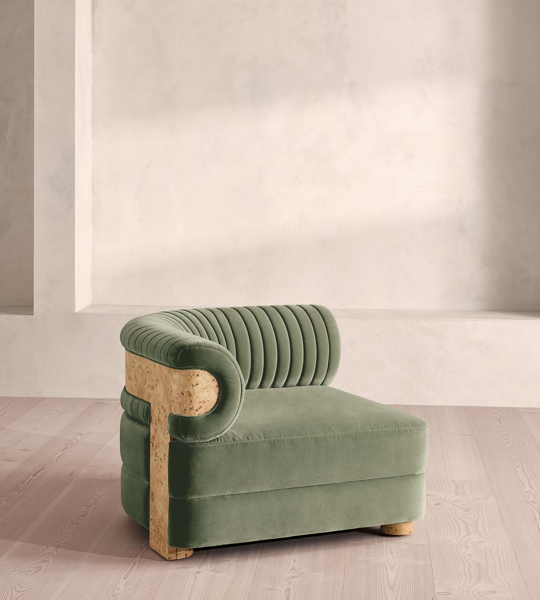 Caleb Sectional Sofa - Left Arm Module - Velvet - Seafoam - Blonde Burl - US - Image 2